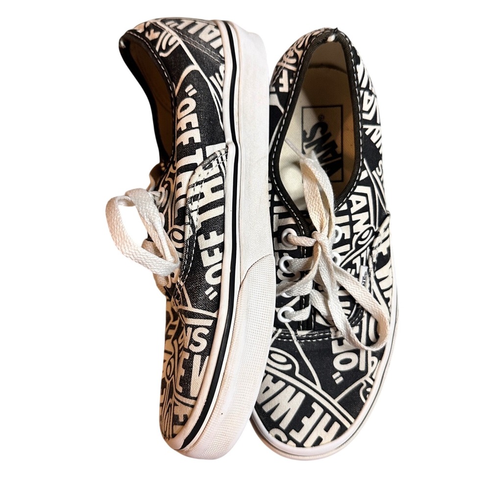 Vans Authentic Black White "Off the Wall" Logo Print Sneakers Womens 6 Mens 4.5